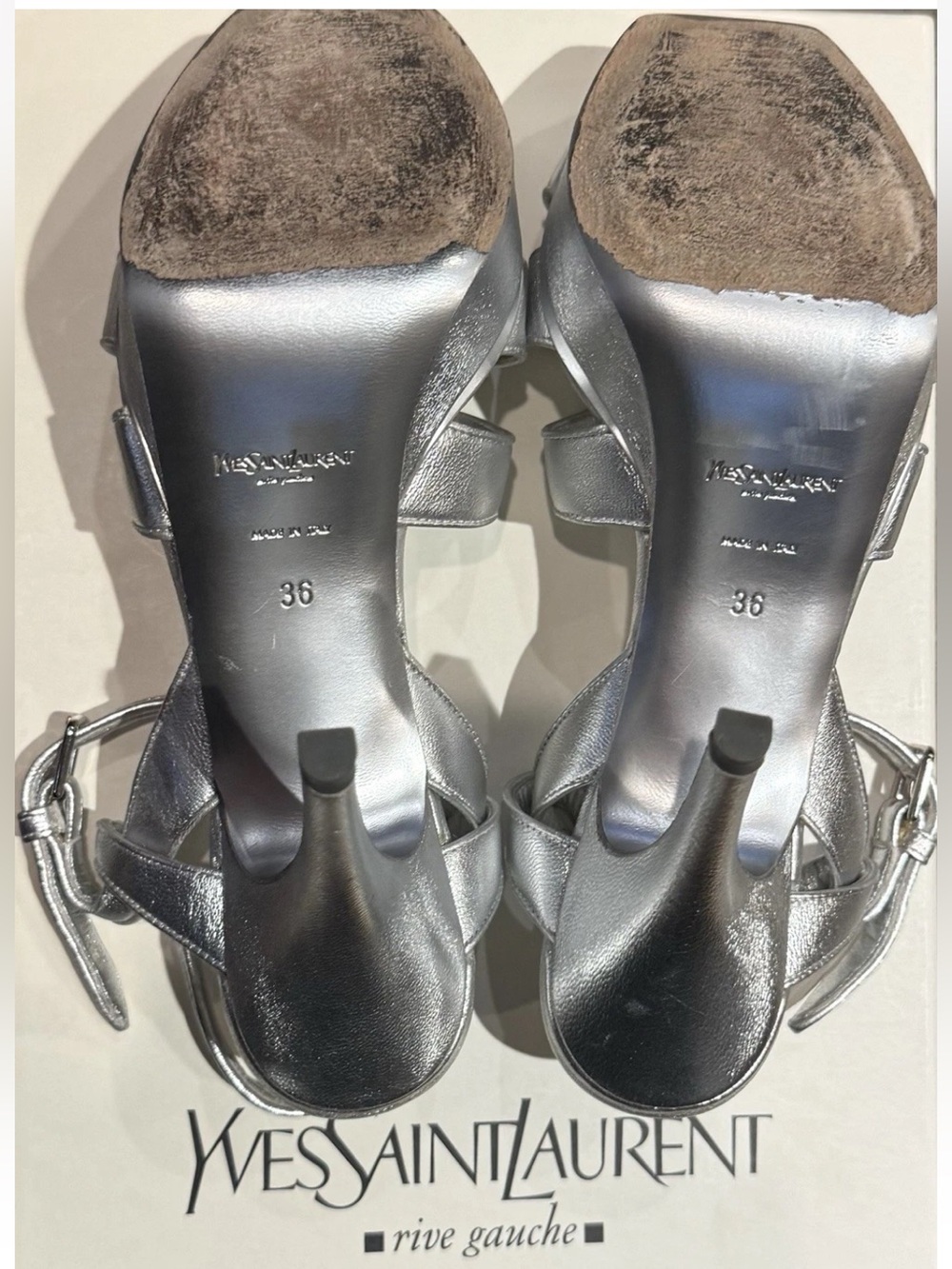 Yves Saint Laurent Metallic Silver Tribute Platform Stiletto Sandals Size 36/6 - Picture 11 of 12
